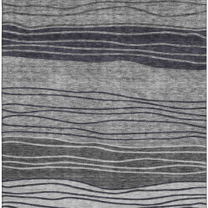 10' X 14' Striped Washable Area Rug Polyester With UV Protection - Gray And Silver