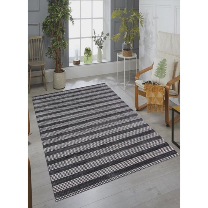 9' x 12' Striped Hand Loomed Area Rug - Black And White
