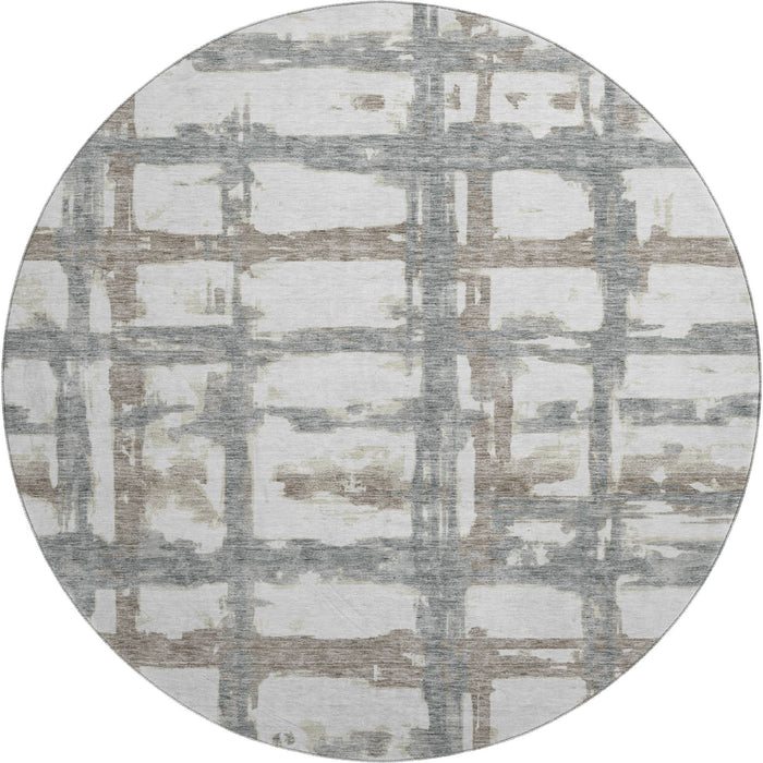 8' Striped Washable Round Rug With UV Protection - Silver And Gray