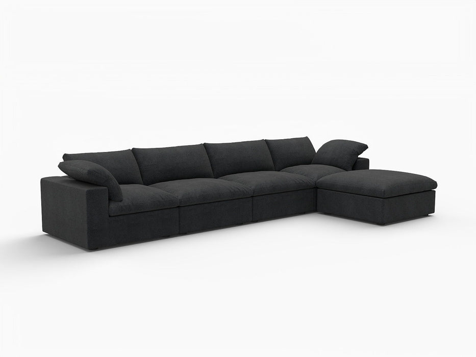 160" 2 Piece Living Room Set Blend Modular Sofa With Ottoman Storage - Black