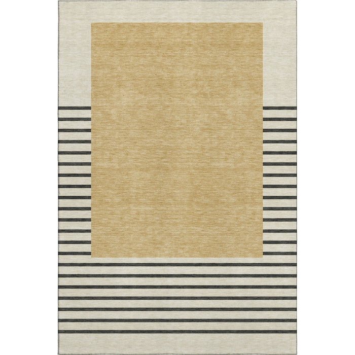 10' X 14' Striped Washable Area Rug With UV Protection (678347) - Gold / Ivory / Black