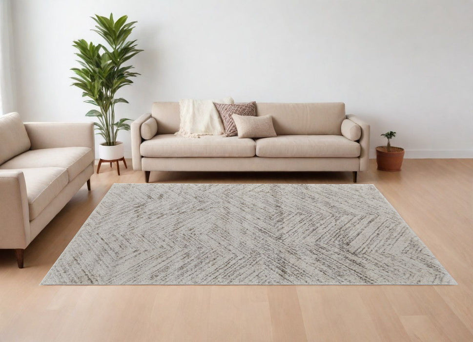 8' x 10' Geometric Power Loom Area Rug - Ivory And Brown