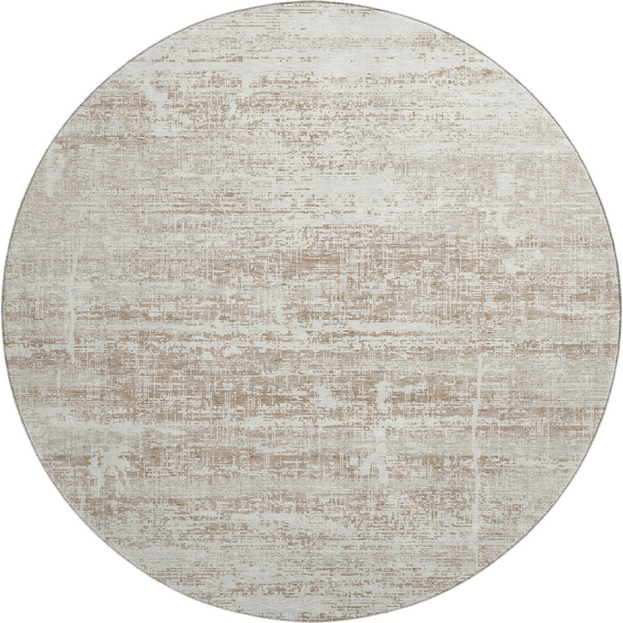 8' Abstract Washable Round Rug With UV Protection - Beige And Ivory