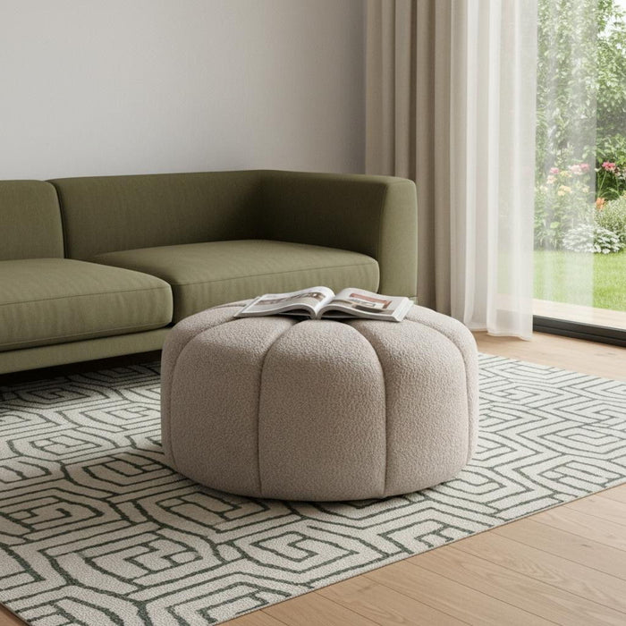 Tufted Boucle Tufted Round Ottoman - Taupe