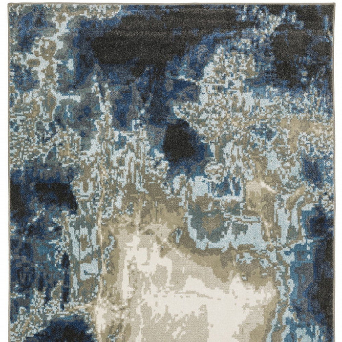 10' x 13' Abstract Power Loom Stain Resistant Area Rug - Blue Gray Charcoal And Beige