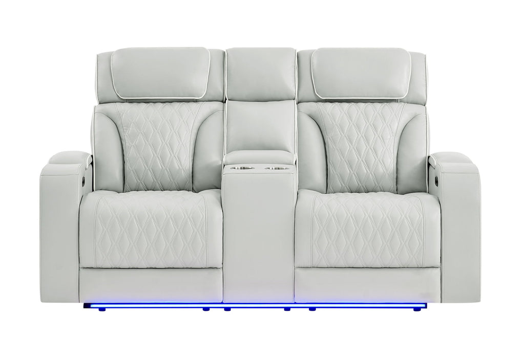U8611 - 2 Piece Living Room Set (Power Reclining Sofa With Power Headrest And LED / Power Console Reclining Loveseat With Power Headrest, LED And Speaker) - Silver