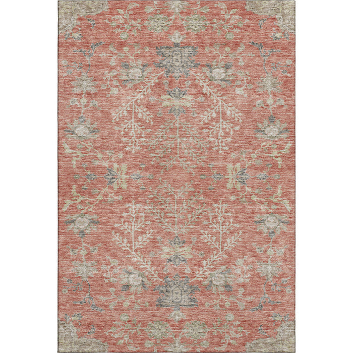 10' X 14' Floral Washable Area Rug With UV Protection (687053) - Coral / Beige / Taupe
