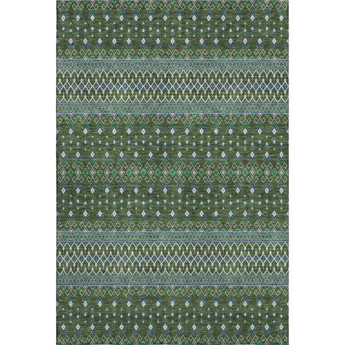 10' X 14' Tribal Washable Area Rug With UV Protection (657131) - Olive Green / Blue / Ivory
