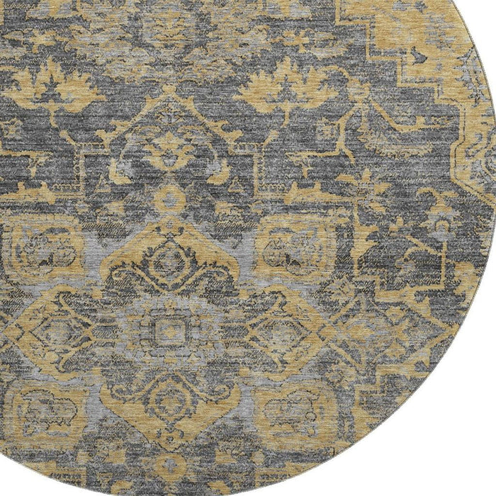 8' Floral Medallion Washable Round Rug With UV Protection - Gray