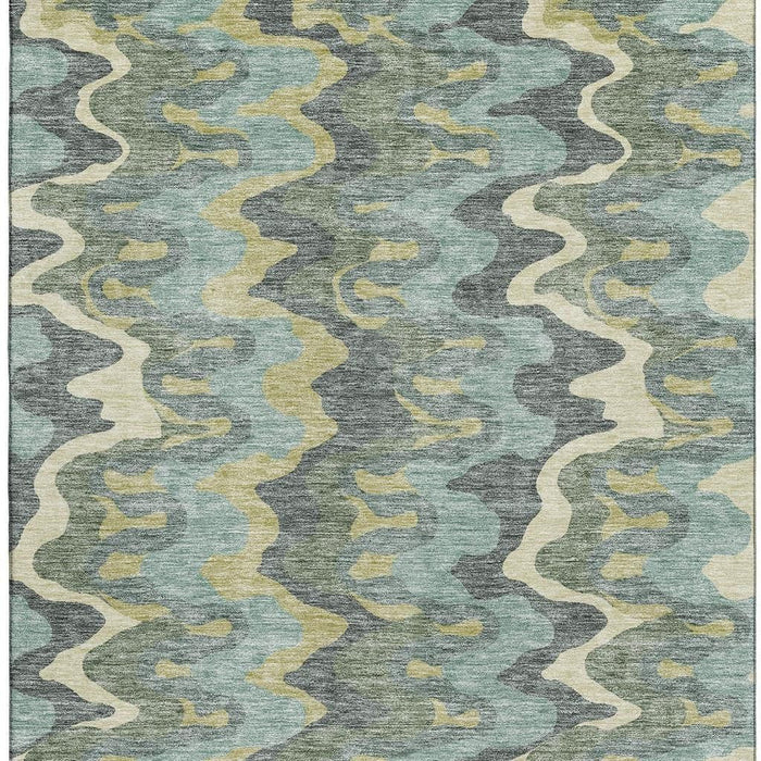 8' X 10' Abstract Washable Area Rug With UV Protection - Sage And Beige