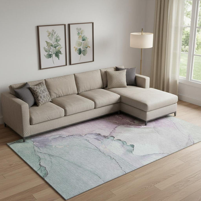 10' X 14' Abstract Washable Area Rug With UV Protection (701275) - Pale Aqua / Lavender / Ivory