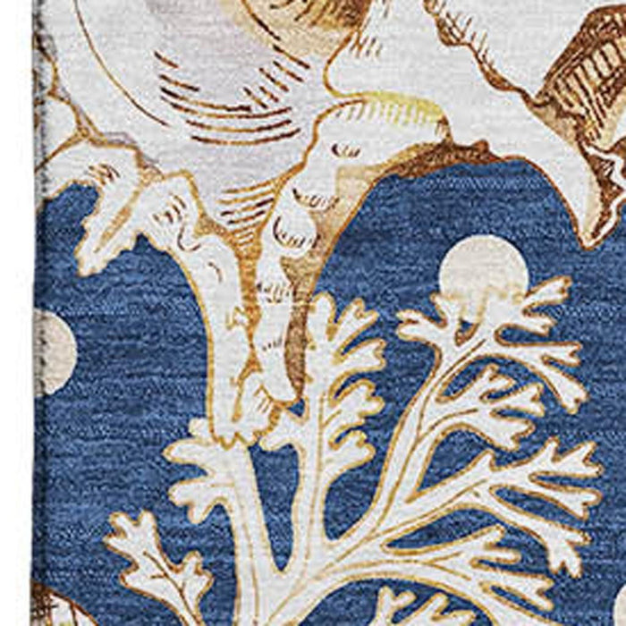 10' X 14' Geometric Washable Area Rug With UV Protection (645822) - Blue / Ivory / Beige
