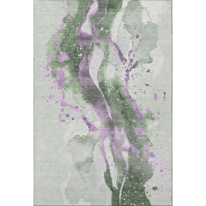 10' X 14' Abstract Washable Area Rug With UV Protection (694200) - Artichoke Green / Lavender / Ivory