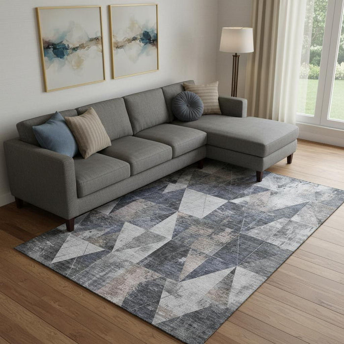 10' X 14' Geometric Washable Area Rug With UV Protection (706981) - Gray / Beige