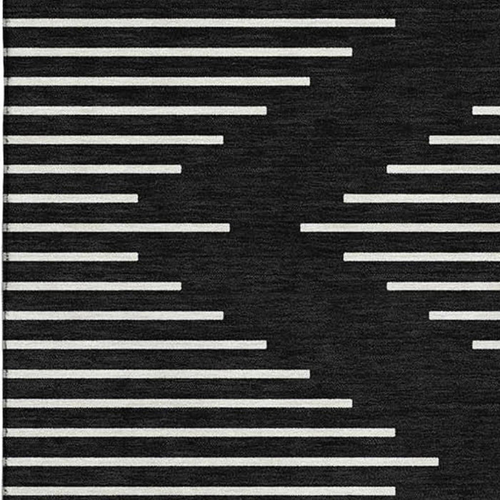 10' X 14' Geometric Washable Area Rug With UV Protection (679696) - Black / Ivory