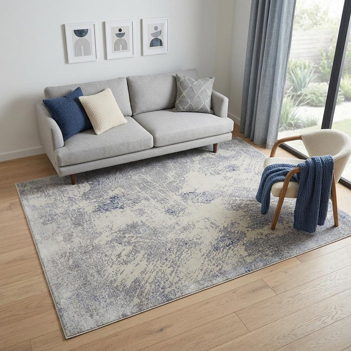 5' X 7' Abstract Non Skid Area Rug (550149) - Ivory / Blue / Gray