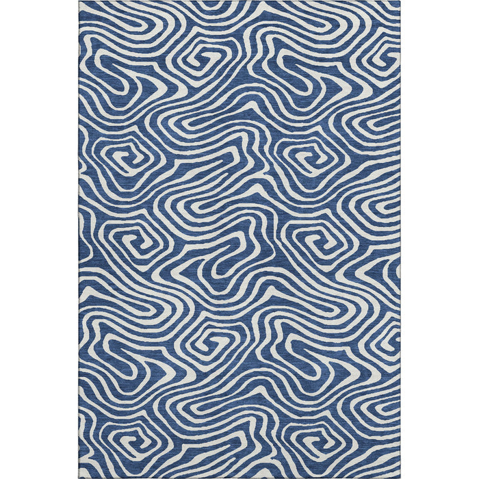 10' X 14' Abstract Washable Area Rug With UV Protection (680103) - Navy Blue / Ivory