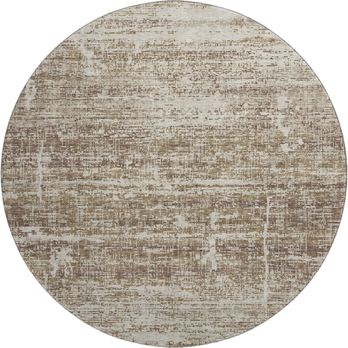 8' Abstract Washable Round Rug With UV Protection - Brown And Beige