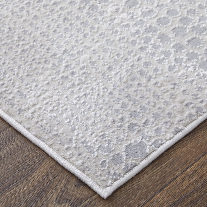 10' x 13' Abstract Power Loom Worn Faded Area Rug - Gray And Ivory