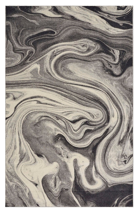 8' x 10' Abstract Shag Area Rug - Ivory Black And Gray