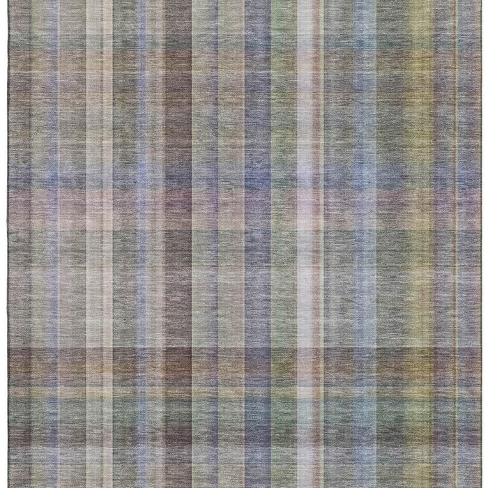 10' X 14' Plaid Washable Area Rug With UV Protection (648028) - Pewter / Purple