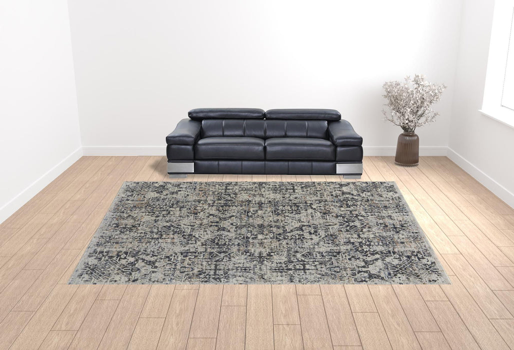 12' x 15' Abstract Power Loom Distressed Area Rug With Fringe - Ivory Gray And Taupe