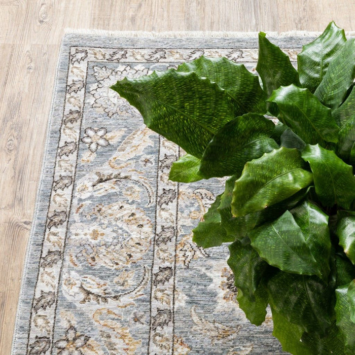 7' x 10' Machine Woven Floral Oriental Indoor Area Rug - Blue Ivory