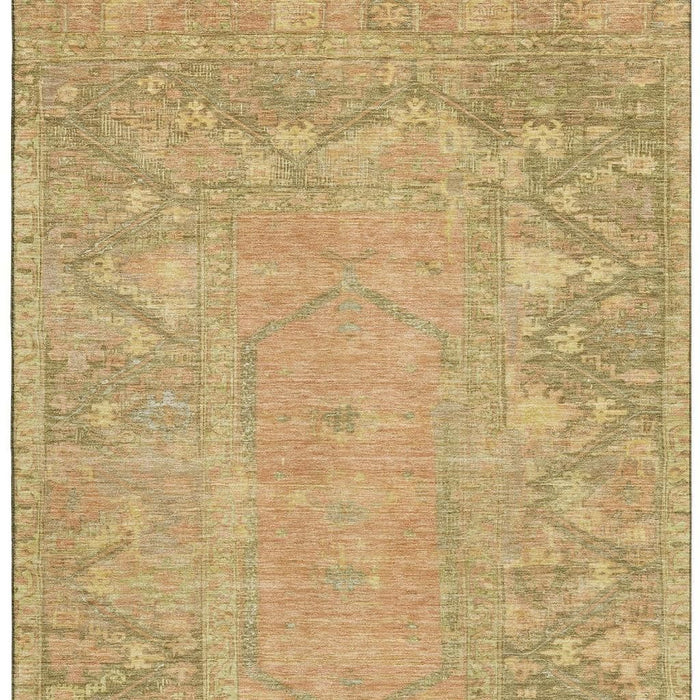 10' X 14' Oriental Washable Area Rug With UV Protection (699322) - Coral / Gold