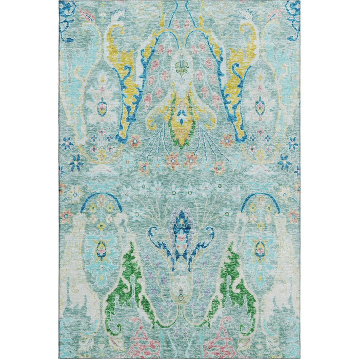 10' X 14' Floral Washable Area Rug With UV Protection (708511) - Teal / Gold / Blue