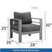 Set of two Giga gray patio armchairs with thick cushions, all-weather design, perfect for outdoor seating.