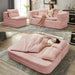 Giga baby pink multi-functional sectional sofa bed with chaise lounge and blanket, convertible king-size bed, deep seat futon sofa.