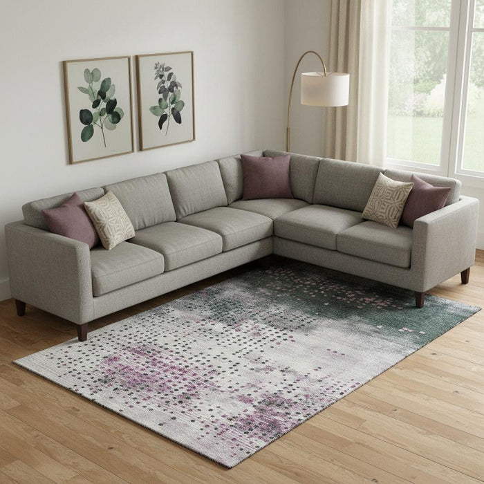 10' X 14' Geometric Washable Area Rug With UV Protection (710420) - Blush / Emerald