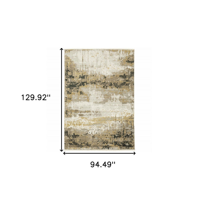 8' x 11' Abstract Power Loom Stain Resistant Area Rug With Fringe - Gray Gold Black Charcoal And Beige