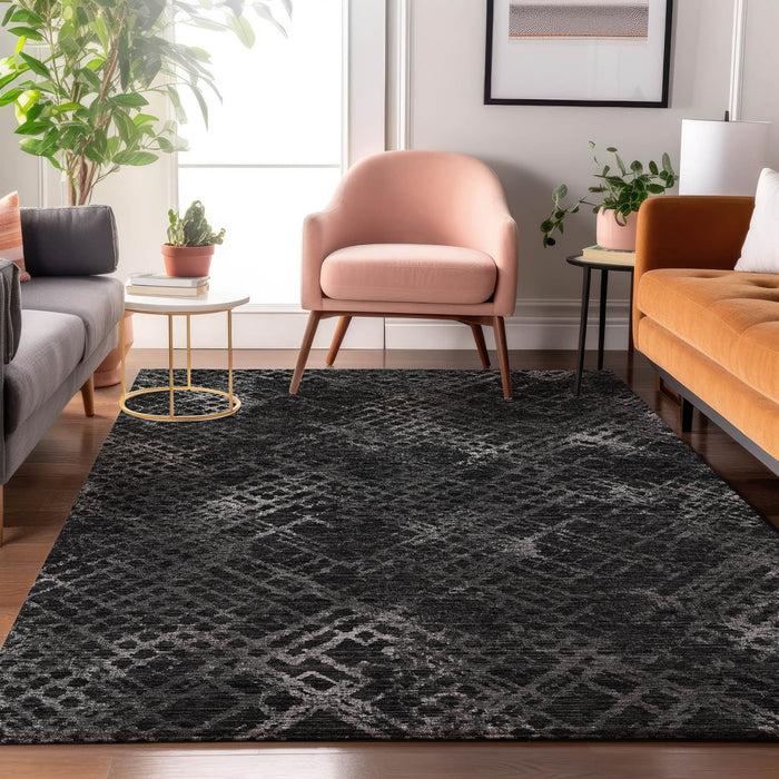 10' X 14' Abstract Geometric Washable Area Rug With UV Protection - Charcoal And Ivory