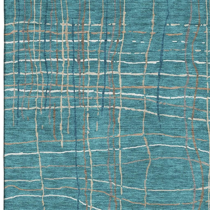 10' X 14' Striped Washable Area Rug With UV Protection (678598) - Teal / Brown / Ivory