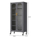 Giga 6-tier storage cabinet with transparent doors, adjustable shelves and wheels, ideal for organized display and storage.