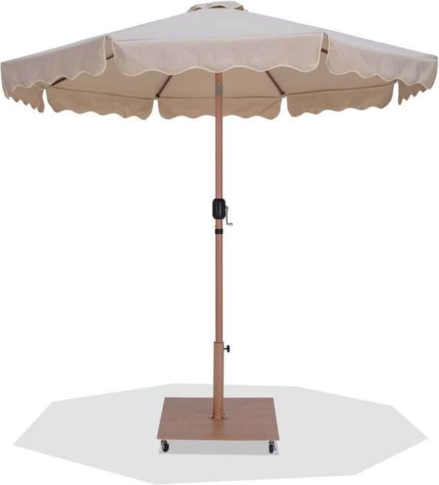 Amalfi Fabric with Piping / Teak Aluminum Patio Umbrella with Base Sets