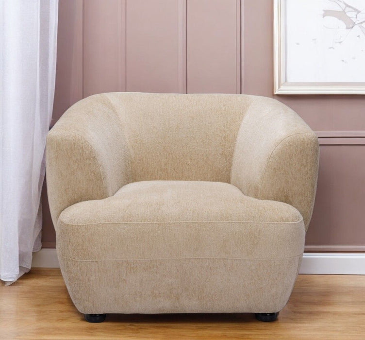 39" Faux Shearling And Upholstered Arm Chair - Beige / Black