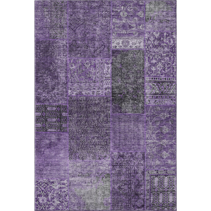 10' X 14' Patchwork Washable Area Rug With UV Protection (655433) - Eggplant / Gray