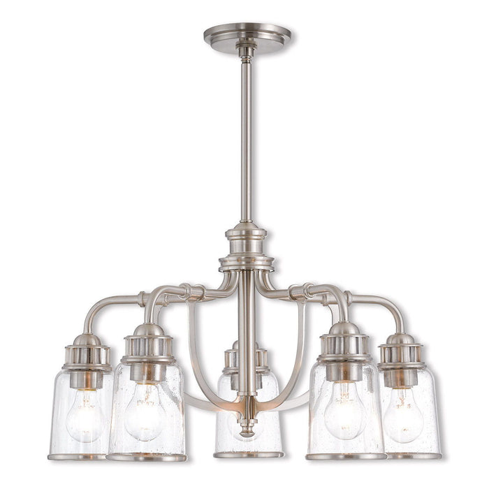 21'' Five Light Dimmable Chandelier With Shades - Nickel