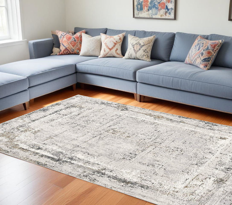 7.8' x 10.8' Abstract Power Loom Area Rug - Ivory And Gray