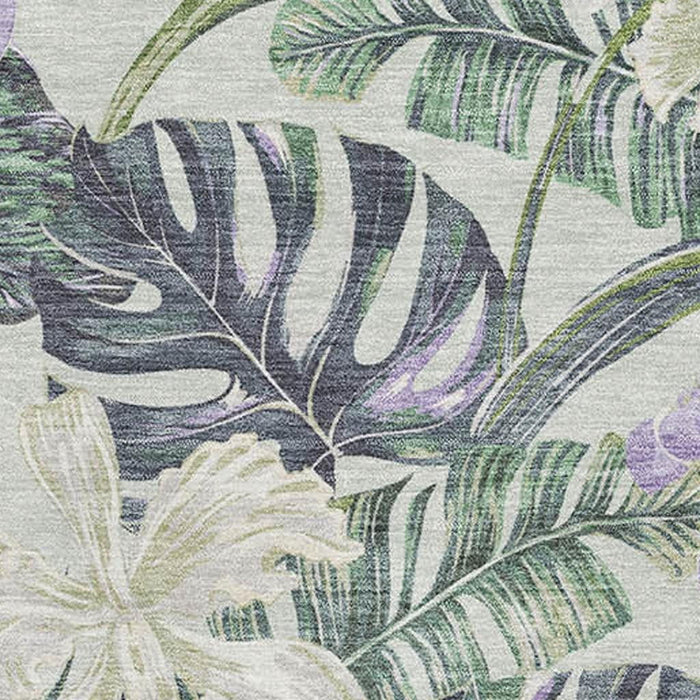 10' X 14' Floral Washable Area Rug With UV Protection (697818) - Artichoke Green / Lavender / Ivory
