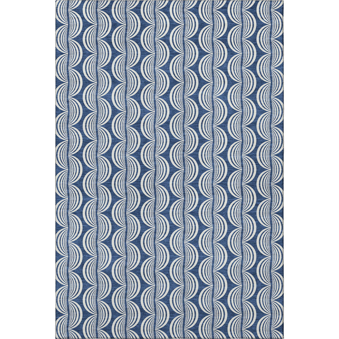 10' X 14' Ogee Washable Area Rug With UV Protection (682739) - Navy Blue / Ivory