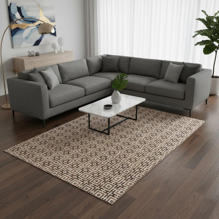 8' X 10' Geometric Washable Area Rug With UV Protection (645251) - Rust / Beige