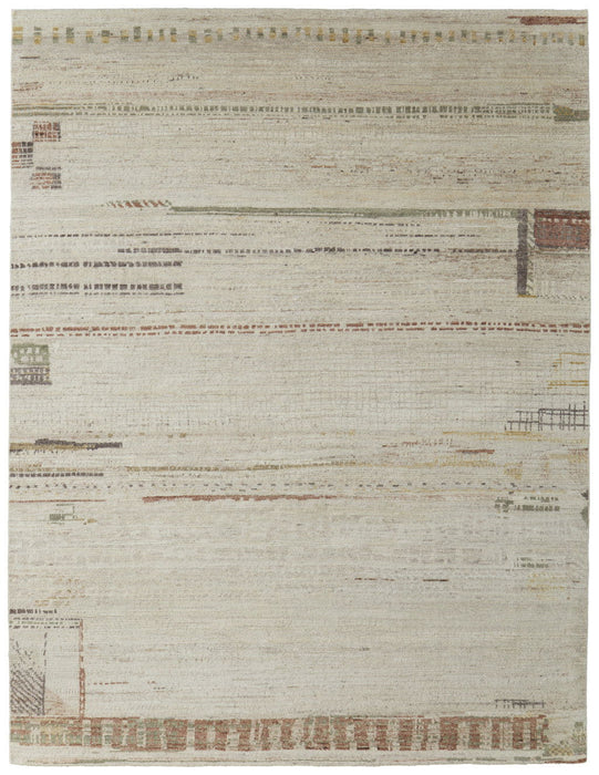 8' x 12' Wool Abstract Hand Knotted Area Rug - Gray Tan And Green
