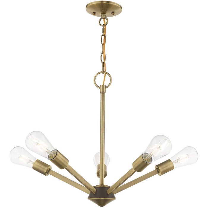 18" Five Light Dimmable Chandelier With Shades - Antiqued Brass