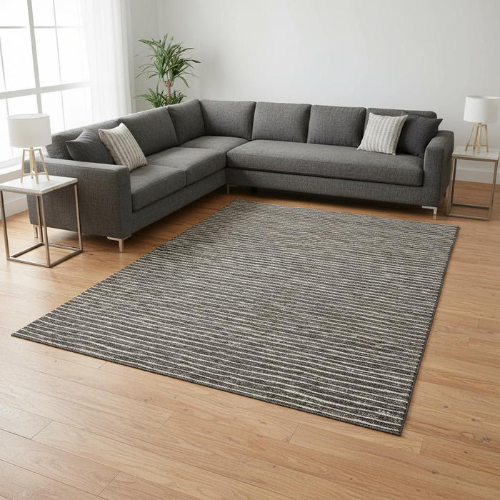 10' X 14' Striped Washable Area Rug With UV Protection (645199) - Chocolate / Ivory