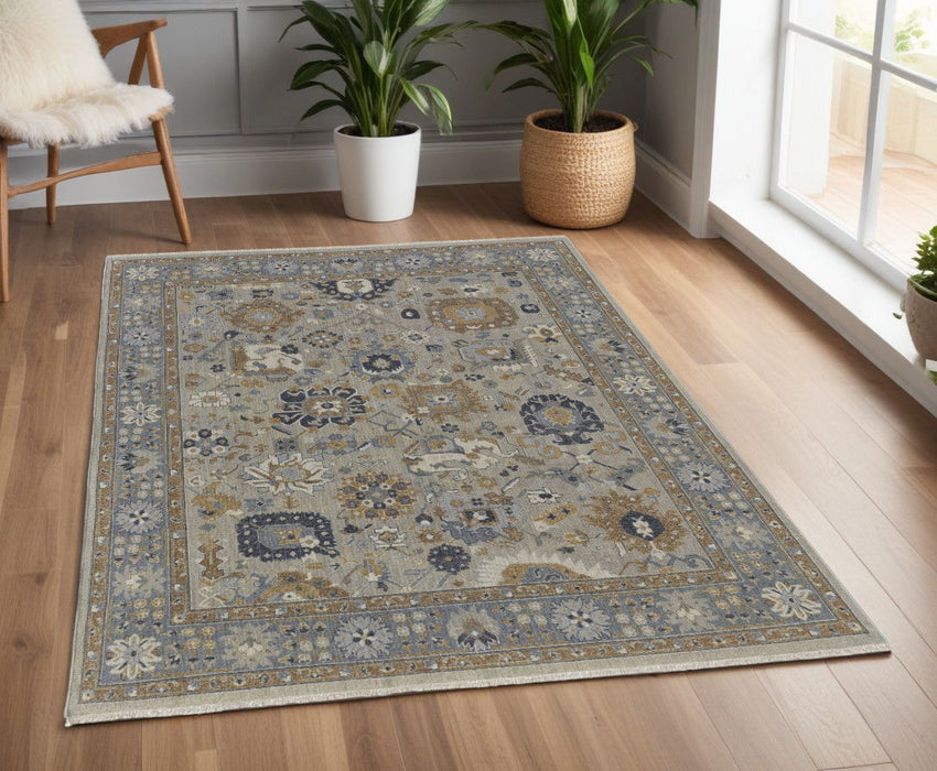 4' x 6' Wool Oriental Hand Knotted Area Rug With Fringe - Gray And Brown