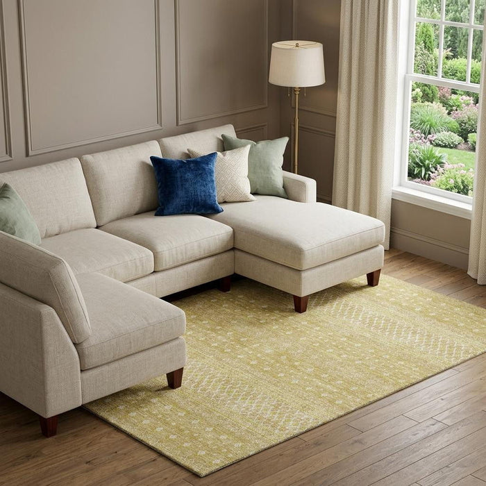 10' X 14' Tribal Washable Area Rug With UV Protection (657173) - Gold / Ivory