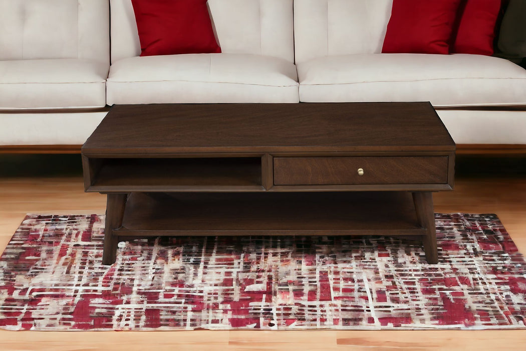 Solid And Manufactured Wood Coffee Table With Drawer - Brown